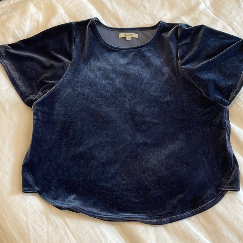 Madewell navy cropped crushed velvet top size XS